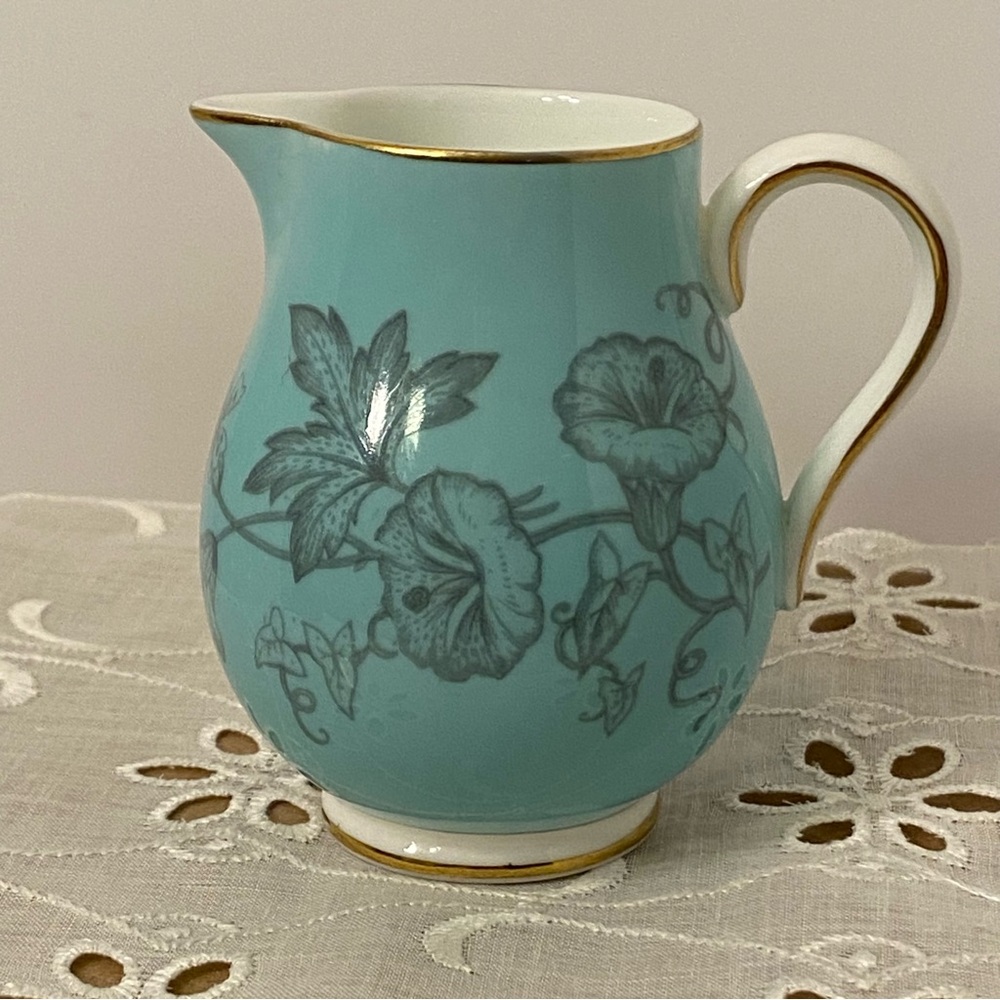 Vintage Wedgwood Bone China Creamer Wildflower Pattern Turquoise Blue England